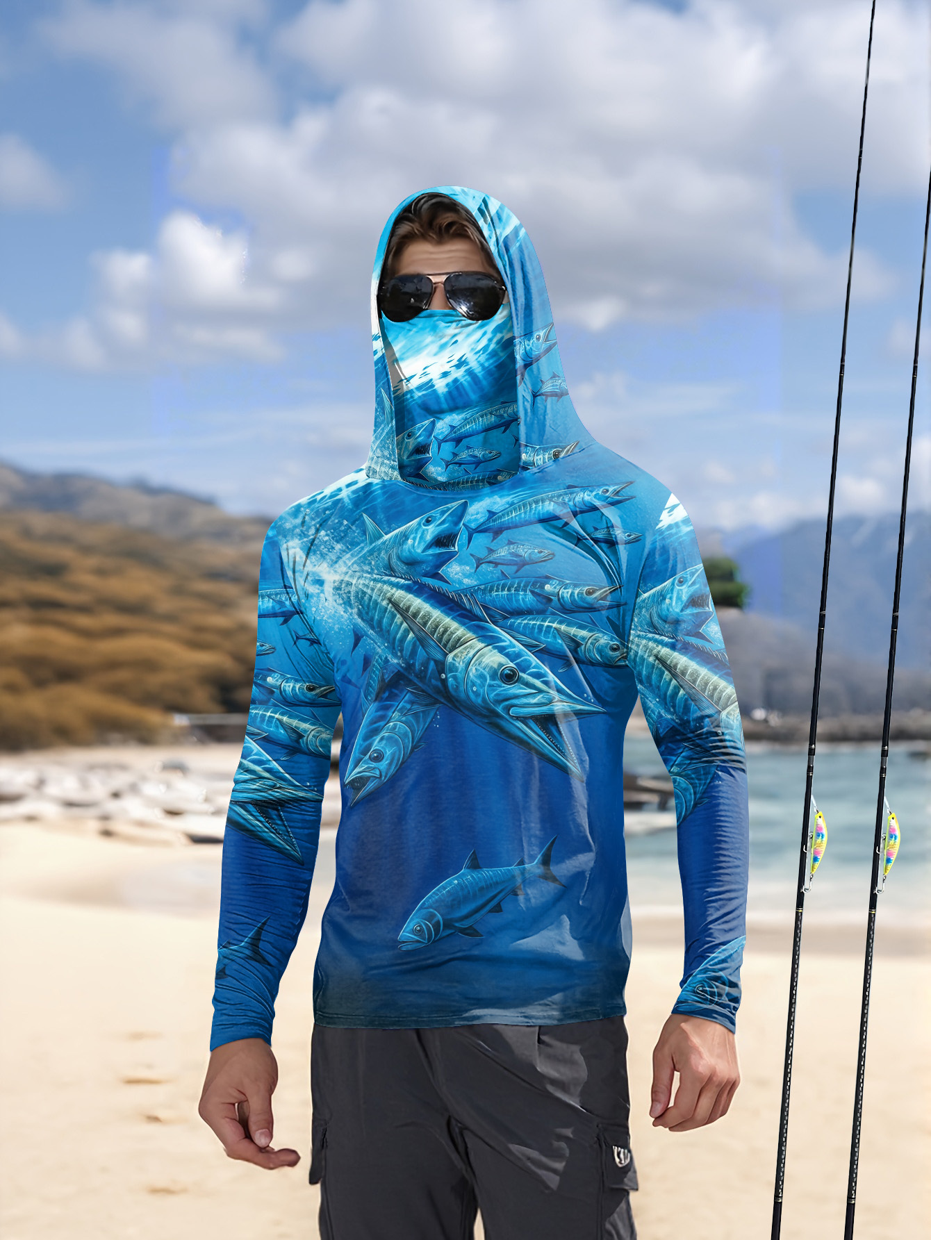 Men Hood Fishing Shirt long sl - Fishing Hoodie reseña y precio