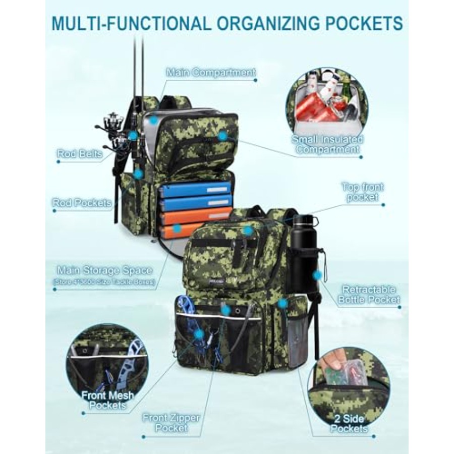 Fishing Backpack with Rod Hold - Fishing Backpack reseña y precio